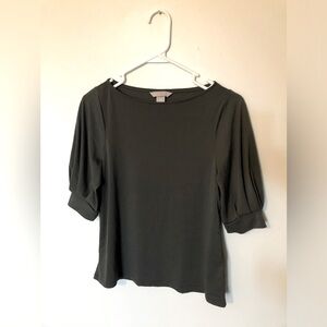 H & M Dark Sage / Forest Green Lightweight Dressy Blouse Puffed Bishop Sleeves